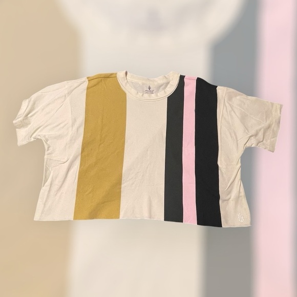 FP Movement Inspire Tee Printed Vertical Multi Colored Stripe Cream/Pink Combo - Picture 2 of 10